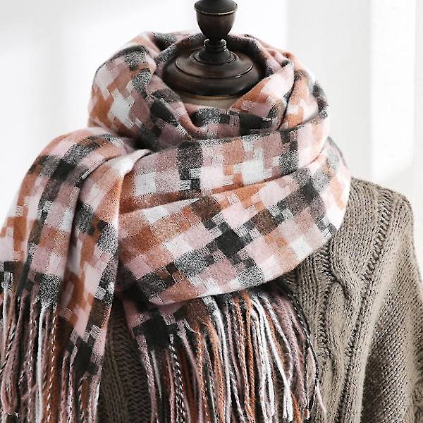 Dam Scarf Höst Vinter Klassisk Flow Sugezi Scarf Varm Rutig Scarf Ljusrosa Light pink