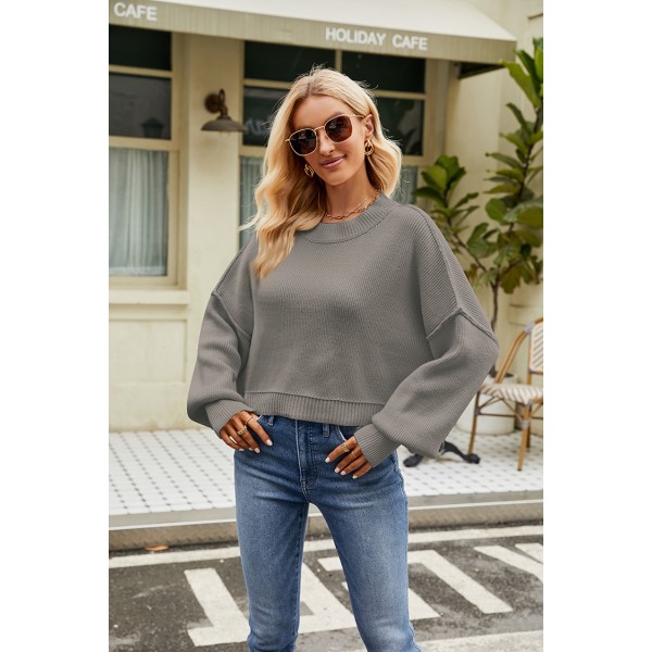 Dame Winter Trøje Løstsiddende Langærmet Rundhals Chunky Strikket Jumper Top Bluser Flower Grey L