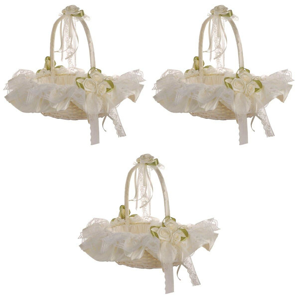3 stk Bryllupsblomsterpikekurv Blonder Brudkurv Til Bryllupseremoni Festdekorasjon (melkehvit) 3pcs