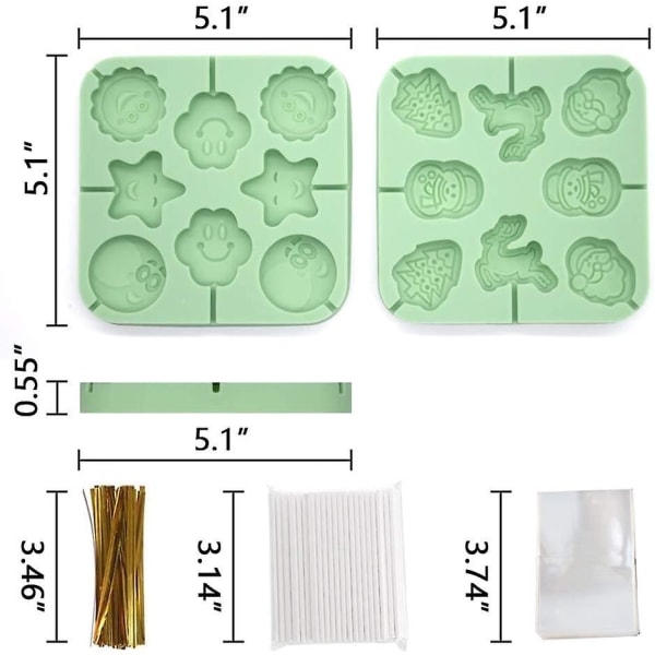 Silikoninen Lollipop-muotti Luovuus DIY Silikonimuotti Suklaamuotti Makeismuotti 50 kpl Lollipop-tikkuja, Makeiskassien ja Kultaisten Solmioiden kanssa. (pieni small