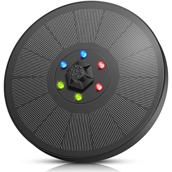 Solcellefontene Pumpe, Oppgradert 3W Fontene med 7 Dyser RGB Farge Lys, Utendørs Fontene Pumpe med Batteri for Fuglebad Hagebasseng
