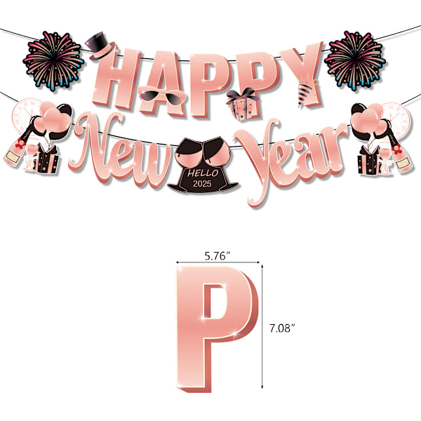 2 sett Happy New Year 2025 Banner, Hengende Bunting for nyttårsaftenfestleverandørdekorasjoner - Hjemmeferiedekorasjoner