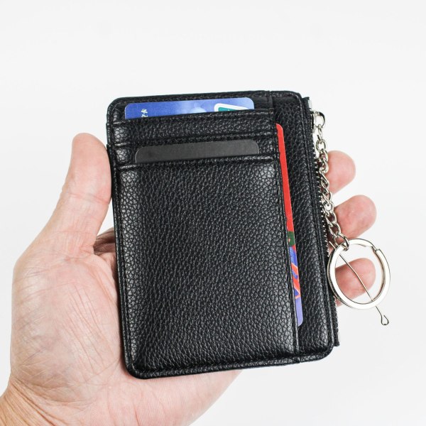 Kortetui Slank lommebok foran for kvinner Kredittkortholder med nøkkelring