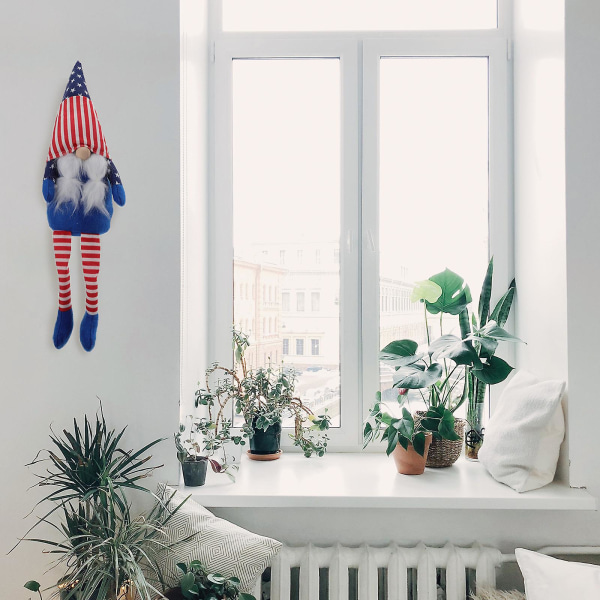 1 st. Självständighetsdagens dvärgdocka prydnad söt tomte långbenad tomte dekoration Amerikansk flaggmönster B44 American flag pattern B 44X10X7CM