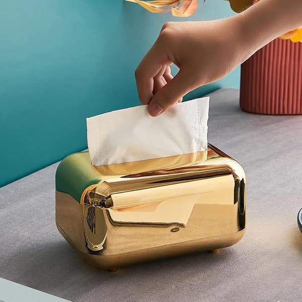 Guld Tissueboksbetræk med Elegant Belægning, Holdbar ABS Rektangulær Servietholder til Stue Badeværelse Kontor Bil, 18x12cm