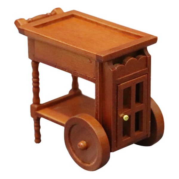 Mini Furniture Wooden Miniture Furniture Miniature Service Cart Dining Car Model Miniature SceneBrown7.6X7.1CM