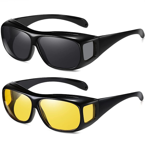 2 stk. Suncovers Solbriller Udenpå Briller Læsebriller Gult Glas sort_ru black