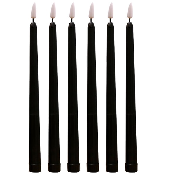 6 stk LED Koniske Lys Flammeløse Batteridrevne Koniske Lys Julebryllupsdekorasjon Black2 28X2.1X2.1CM