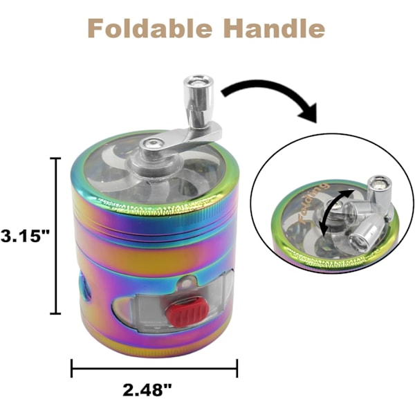 2,5 Tommer Krydderi Grinder med Håndtag, Zink Legering Metal Regnbue Håndsving Grinder med Transparent Topdæksel til Maling