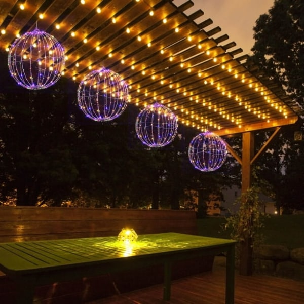 25*25 cm julekule med LED-kulelys, vanntette opplyste ferieballer for utendørs innendørs fest hage hage-dekorasjoner