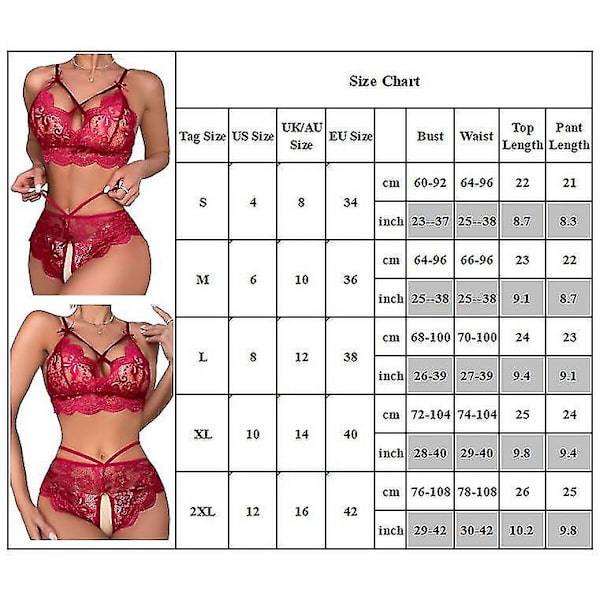Sexy Kvinner Blomsterblonder V-hals BH Topper + Crotchless Truser Lingerisett Undertøy Nattøy L
