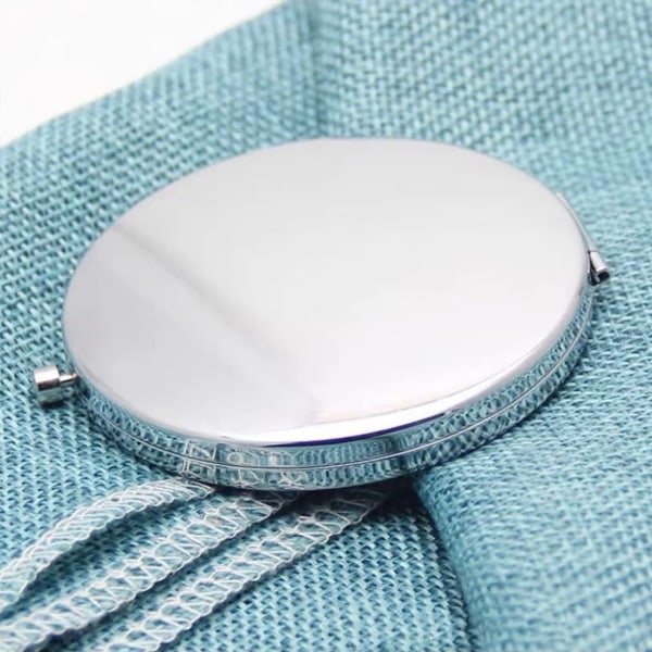 Håndholdt 2,75 tommer rejsesminkespejl, 1X/2X forstørrende makeupspejl med rund lomme (sølvfarvet, sølvfarvet pakke）