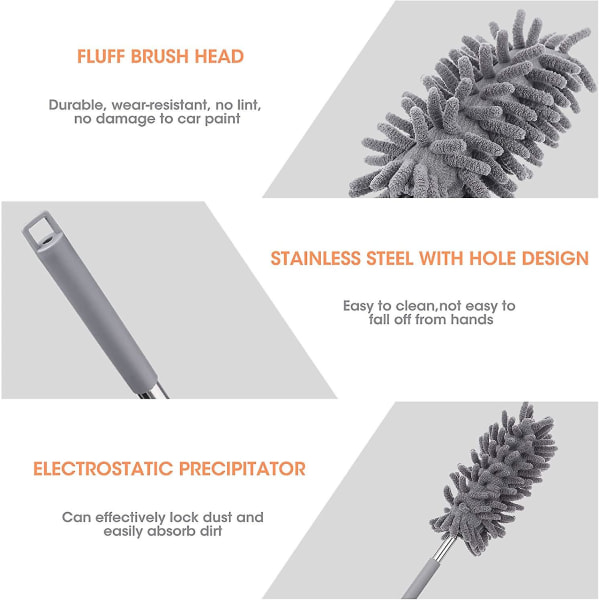 Støvfjær i Teleskopisk, Sammenleggbar Med Fleksibel Silikonhette, Vaskbar Fjær For Bil, For Veggkrok, Lagre, Edderkoppnett, Veldig Lang, 40-254 C