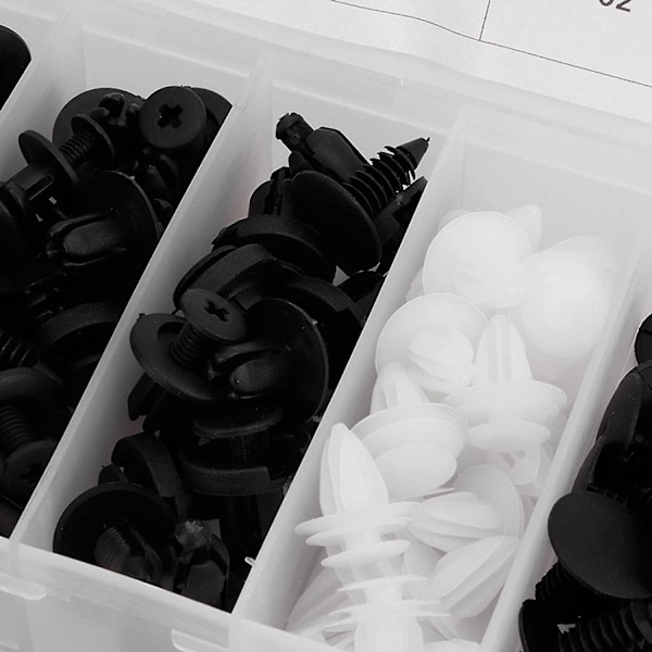 100 stk Bil Plastnitter - Universelle Plast Skærmbeslag - Bilklips Bumper Fastgørelsesnitter Udskiftningssæt Udvidelses skruer Med Opbevaring