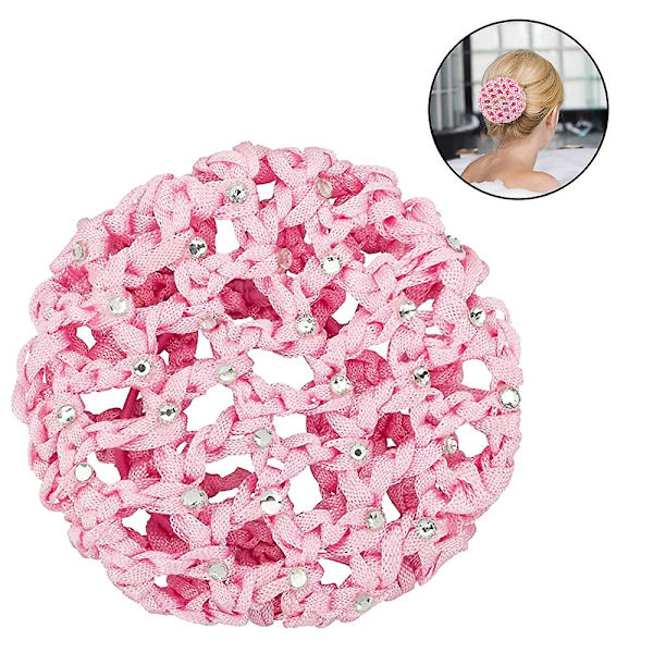 Hårknold Dækning Hårnet Til Piger Kvinder Håndlavet Strikket Mesh Perler Dekoration Elastisk Hårnet Til Ballet Dans Skøjteløb Knold Mesh Dækning Lyserød Light Pink
