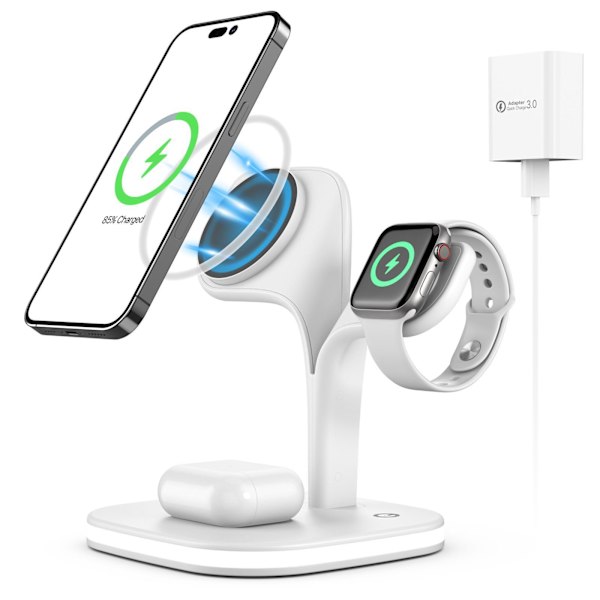 Magnetisk Laddningsstation, Trådlös Laddningsdocka för Apple Series iPhone 14/13/12/mini/Max/Pro, 15W Max 3-i-1 Laddningsställ för