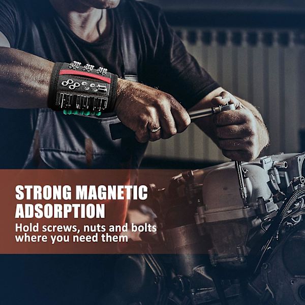 Sort Magnetarmbånd, Allisable Værktøjsbælte Med 15 Stærke Magneter Til At Holde Skruer, Bolte, Bore, Værktøjs Holder Gadgets Til Konstruktion, Rep