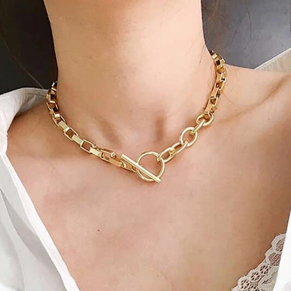 Enkel OT spänne nyckelben halsband, kall stil halsband, geometrisk cirkulär temperament nyckelben kedja