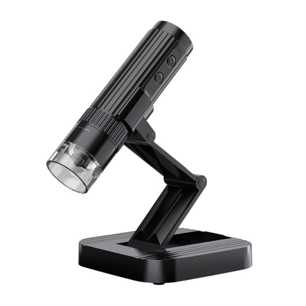 Litet WiFi-handhållet mikroskop med flexibelt hopfällbart stativ, lätt digitalt mikroskop för studenter, lärare, svart
