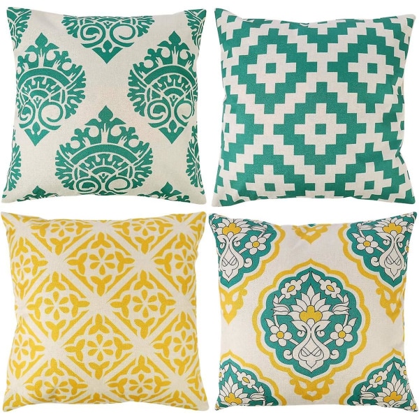 Sett med 4 putetrekk 45 x 45 cm Lin og Bomull Putetrekk Elegant Putetrekk for Stue Soverom Dekorasjon