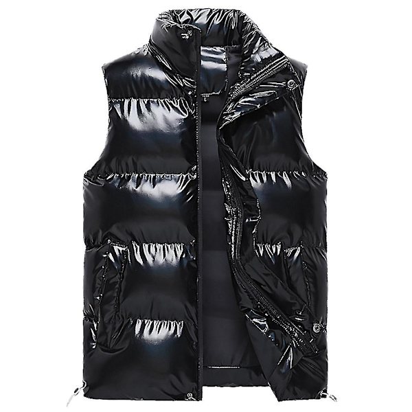 Herrar Stående Krage Vadderad Glansig Väst XL Svart Black XL