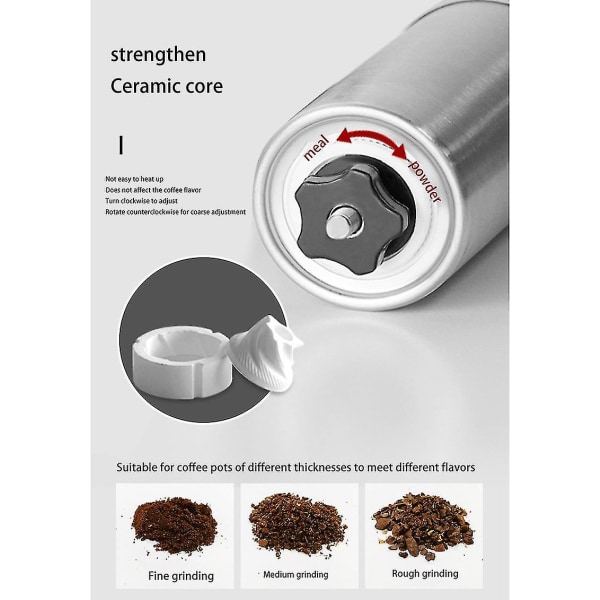 Håndkvern for kaffe, bærbar kaffemaskin, kvern for kaffe (sølv)