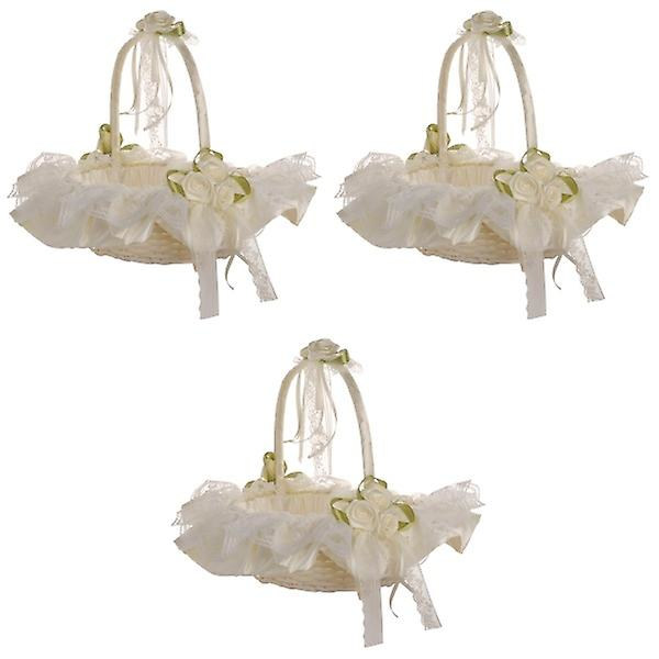 3 st Bröllopsblomsterflickebasket Lace Brudkorg För Bröllopsceremoni Fest Dekoration (Mjölkvit) 3pcs