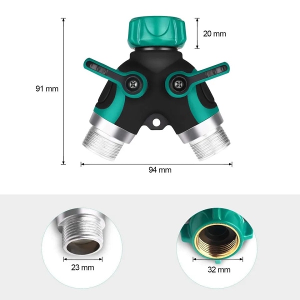 Have Splitter 2 Vej - Robust Metal Vandhane Splitter med Lange Håndtag Lukkeventiler 3/4 Tommer Dobbelt Y-Forbindelse Hane
