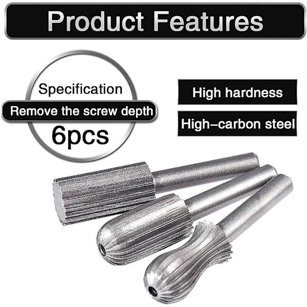 6-pack 6 mm Dubbelskurna Tungsten-Rotationsfräsar med Tungsten-Skaft för Filning/Gravyr/Slipning med Rotationsverktyg
