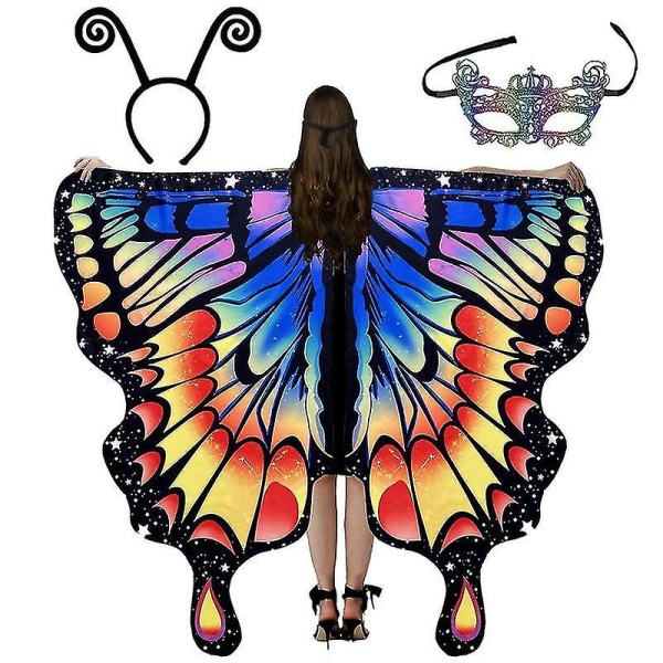 Butterfly Wings Vuxen Och Cover Sjal Nymf Halloween Cape Costume Festival Accessoarerblågrön bluegreen