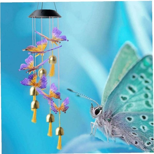 Butterfly Solar Wind Chime, Lucky Change Decor liikkuva pihavalo, ulkona riippuva LED pääsiäispihan kuistille,