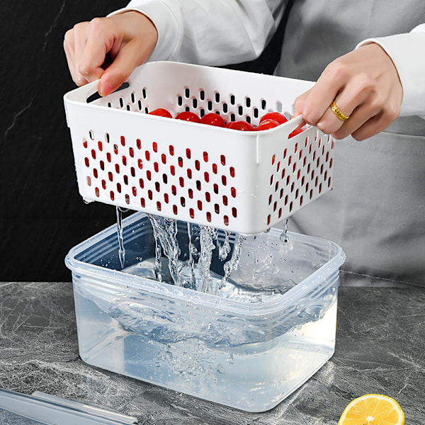 Kjøkken mat plast forseglet ferskvareboks med lokk kjøleskap fryser ferskvareboks med lokk stor_xrzi Fresh-keeping box with basket 1750ML 850-3300ml