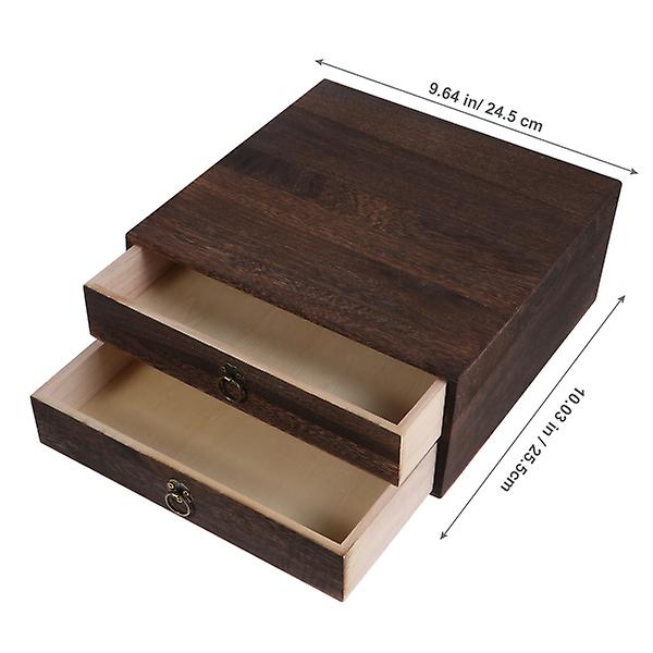 1st massivt trä förvaringsbordslåda retro låda typ Desktop Organizer (2 lager) kaffe25,5x24,5x11cm Coffee 25.5X24.5X11CM