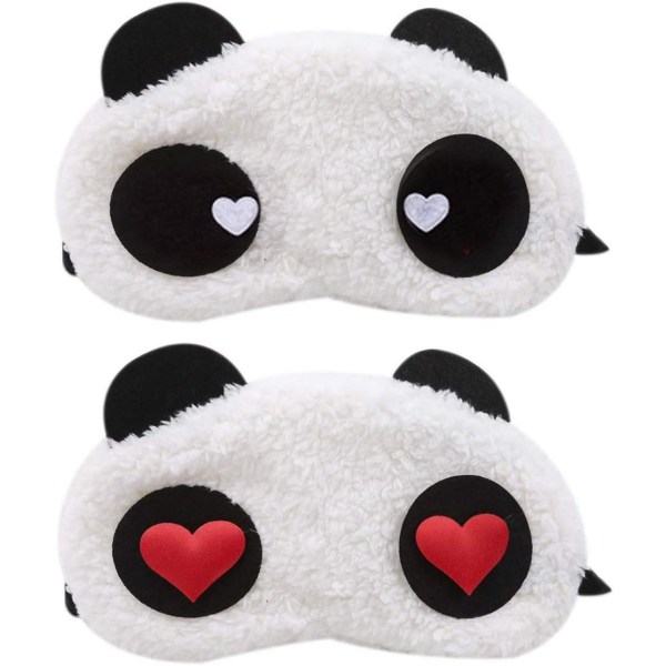 Panda ögonmasker - mjuka och fluffiga - perfekta för resor och övernattningar 2 st (Röd panda med kärleksögon + vit panda med kärleksögon)