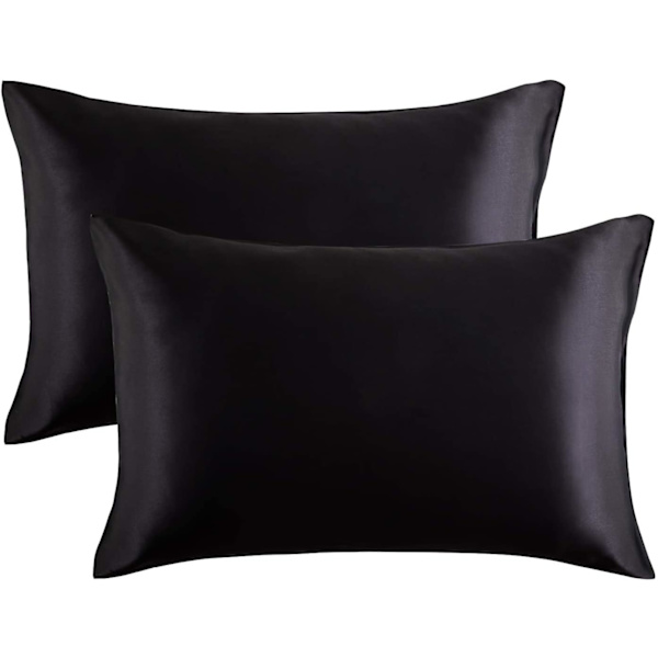 Satiini Tyynyliina Hiuksille Ja Iholle, 2-pakkauksessa - Normaalin Kokoinen Tynynliina - Satiini Tyynynpäällinen Kirjekuor Sulkemisella Musta 20 x 26 Black 20  x 26