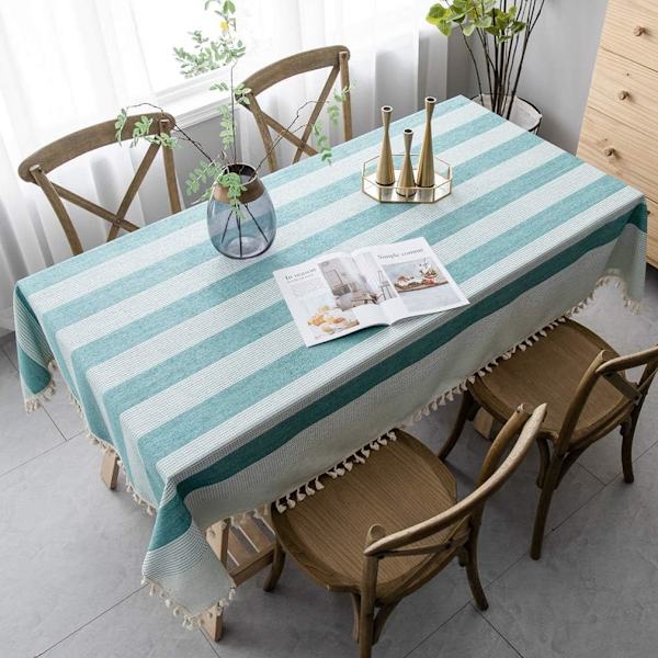 Spetsad dammfri bordsduk, rektangulär bordsduk, med dekorativa ränder Trädgårdstebordsdekoration (140*300cm, Grön)
