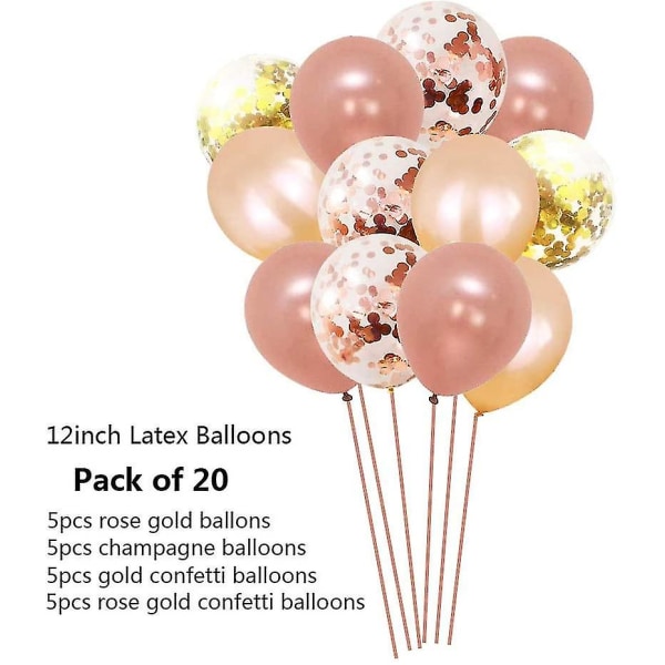 Bursdagsdekorasjoner, inkluderer 52 stk bannere i rosa gullballonger
