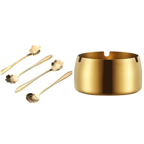 4 stk Søde Blomster Te Skeer Dessert Kaffe Skeer Guld