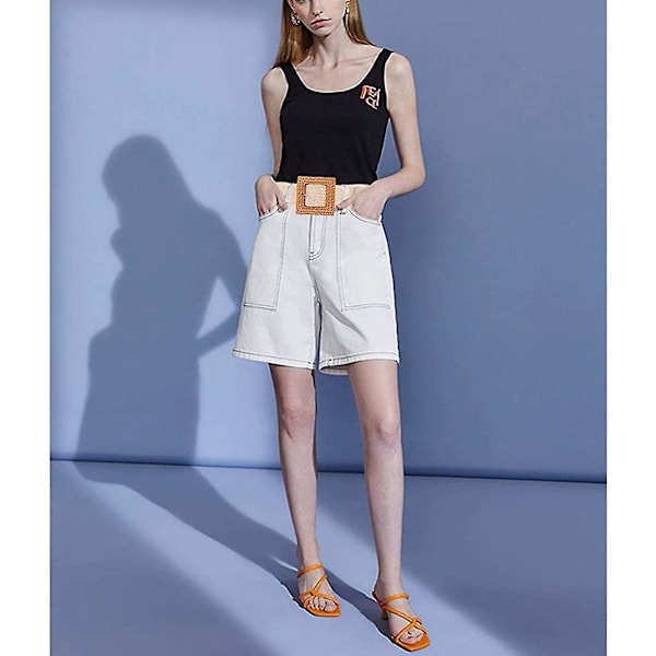 Dam Skinny Klänning Bälte, Mode Halm Vävd Elastisk Stretch Midjeband Trä Spänne Bälte$mode Halm Vävd Elastisk Bälte Skinny Klänning Bälten FörSand Sand