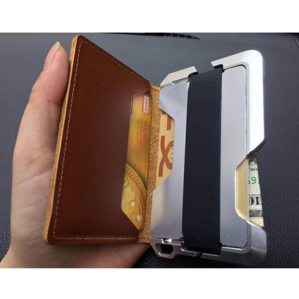 Luottokorttilompakko RFID-esto ohut minimalistinen korttipidike nahka hiilikuitu, keltainen