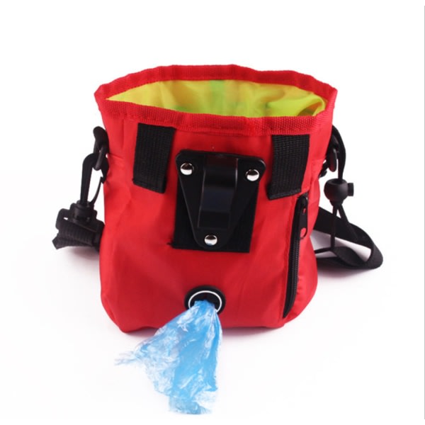 Hundgodisväska, hundträningsväska, bärbar midjeväska för husdjur med justerbart och avtagbart bälte och axelrem (röd)