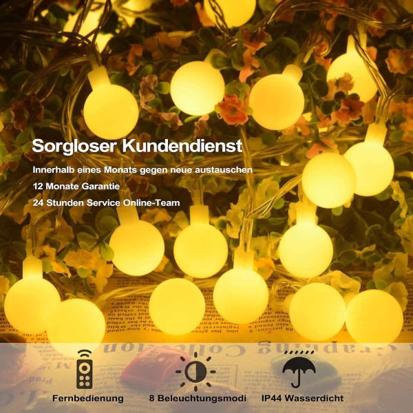 Kuleformede Feelykter, 100 LED 8 Moders Plugg Utendørs Lyslenke Med Fjernkontroll For Soverom, Innendørs, Hage, Jul Og Bryllup (varm Hvit)