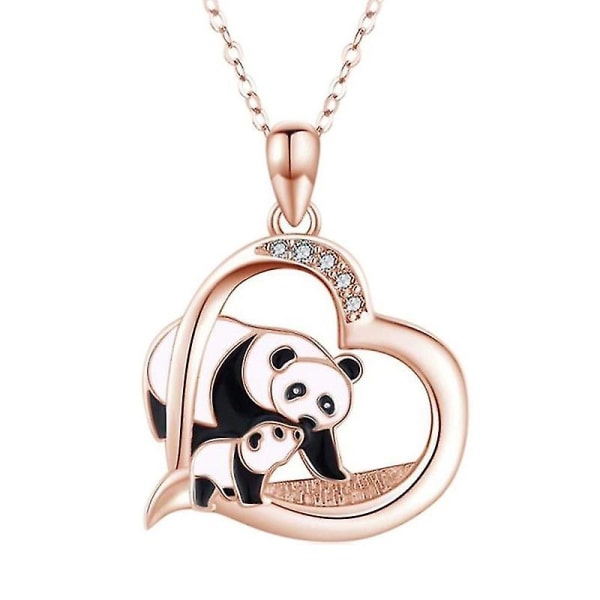 Mama Bear Panda Äiti ja Lapsi Rakkaus Sydän Söpö Eläin Karhu Riipus Kaulakorut Korut Syntymäpäivälahja Ruusukulta Rose Gold