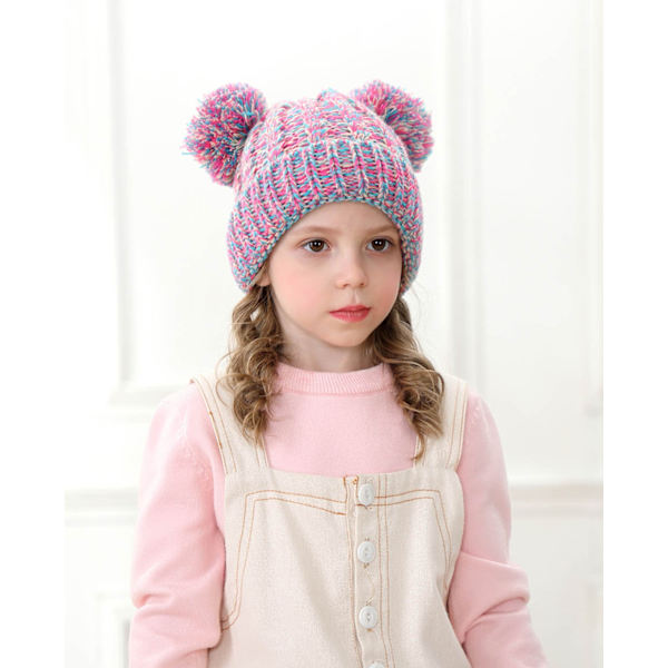Baby Girl Hattar Stickad Beanie Baby Vinterhatt Söt Baby Pom Pom Beanies Hatt för Flickor Pojkar Tjock Varm Toddler Hatt, 1-5 År Gammal, 1st (Gul Blå Rosa)