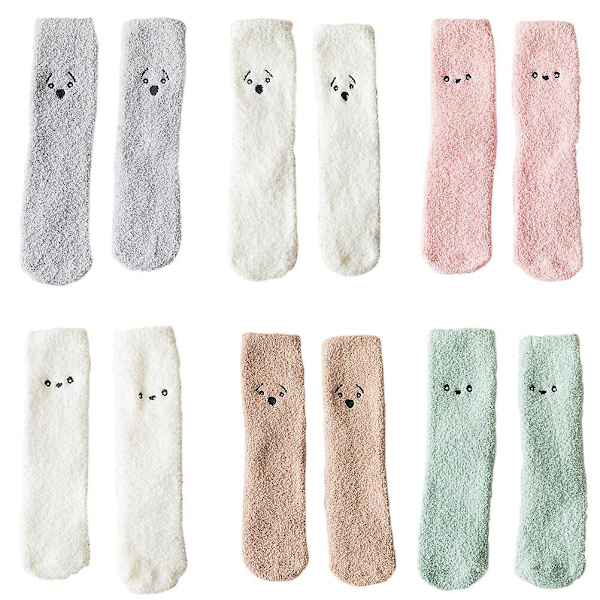 6 Par Hjemme-Vinter-Efterårssokker Søde Varme Koralsoft Sovesokker Assorterede Farver 34x6x1 Assorted Color 34x6x1cm