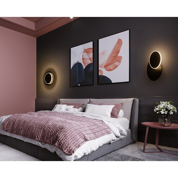 LED vegglampe i smijern med roterende design, nattlampe for soverom, interiørdekorasjon, svart