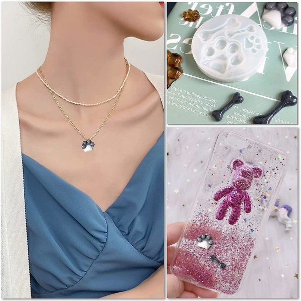 Silikone Bjørnepote Aftryk Støbeforme Benformede Charms Epoxy Resin Forme Kæledyrstema Silikoneforme Til Resin Epoxy Håndværk (2 stk, Hvid)