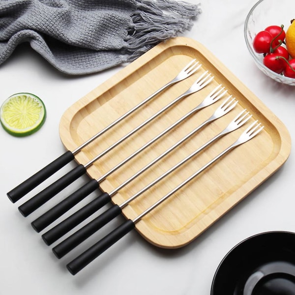 6 Pcs Grill Tools Fondue Skewers Fruit Forks Meat Forks Fondue Dipping ForksBlack26X1.5X1.5CM