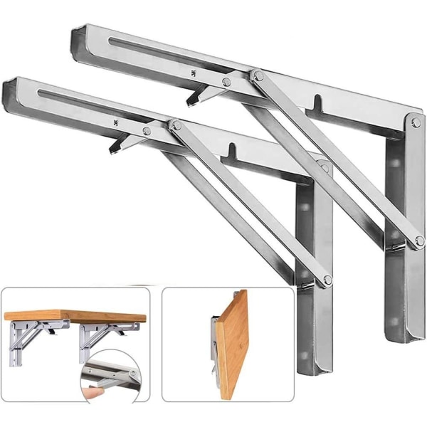 Sammenleggbare hyllebraketter - Kraftig sammenleggbar hyllebrakett i rustfritt stål for benkbord, plassbesparende gjør-det-selv-brakett, (lang：10”