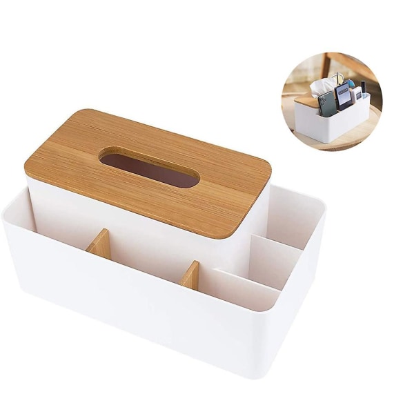 Multifunksjonell Oppbevaringsboks Bambus Skrivebord Organizer Avtakbar Vevboks Ansiktsvevholder, Skrivebord Oppbevaringsboks, Avtakbar Tre Skrivebord Organizer